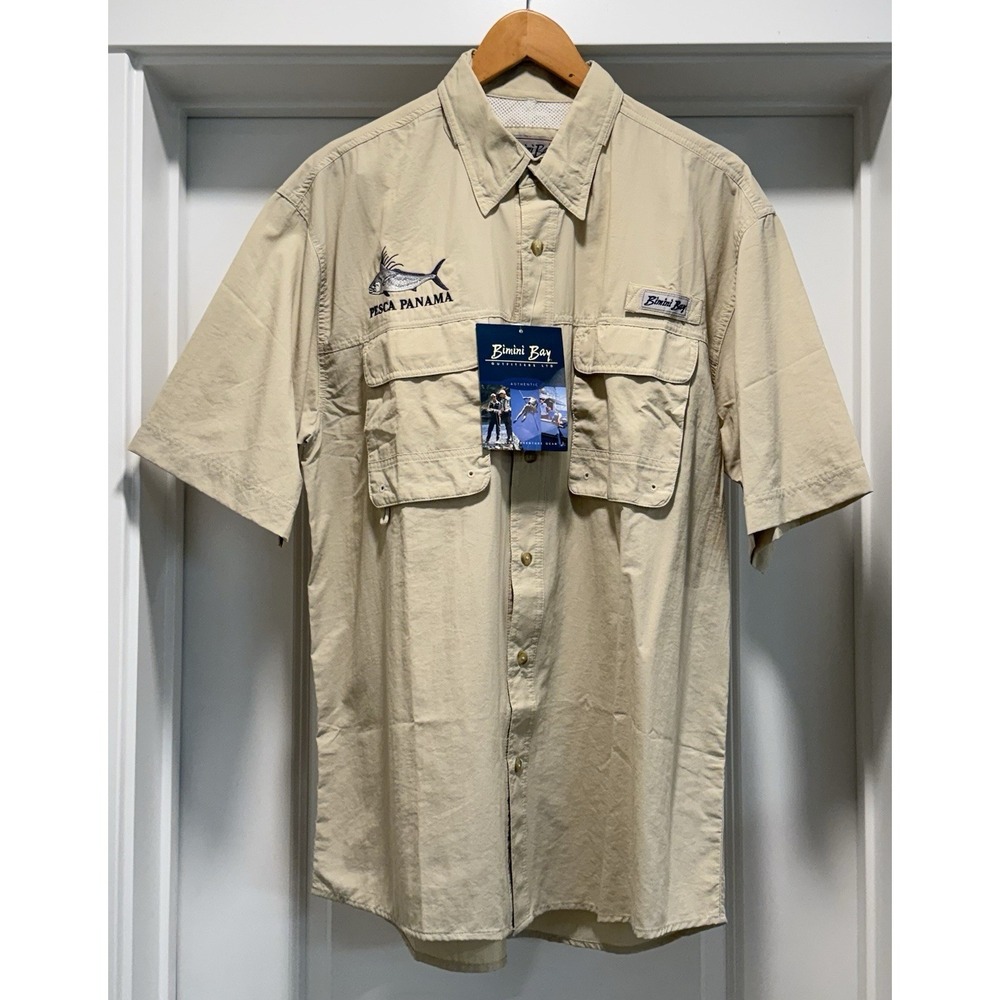 Bimini Bay Fishing Shirt Mens L  Light Khaki Vented Performance Pesca Panama NEW